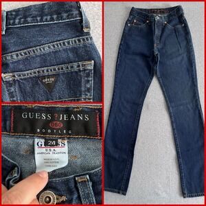 Vintage Guess Jeans 060 Bootleg Sz 24 Made In USA Black Tag 90s Y2K Dark Blue